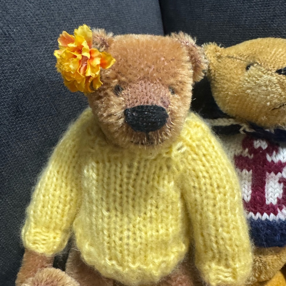 Pair of mohair handmade artist made teddy bears. 6” and 8”, nautical sweater - Picture 2 of 6